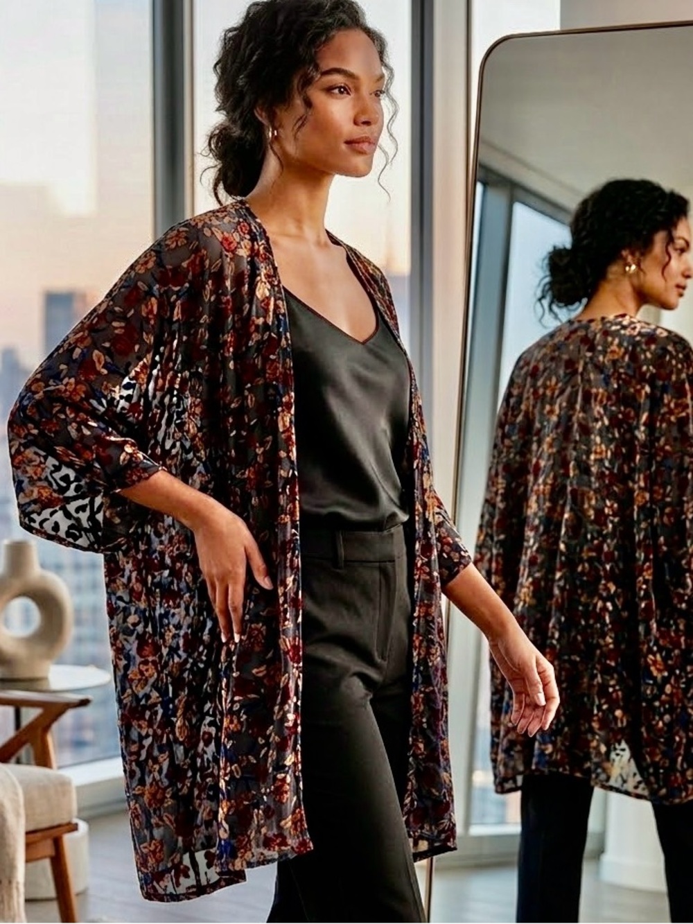 Velvet Burnout Floral Kimono Duster - Gorgeous
